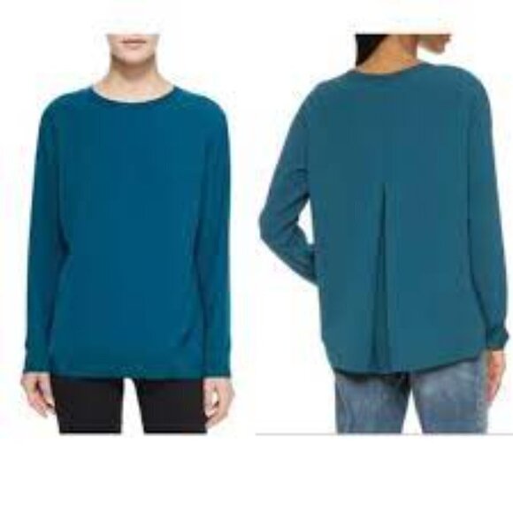 Vince Crepe Pleat Back Long Sleeve Top in Teal - Size XS (oversized) - Picture 1 of 8